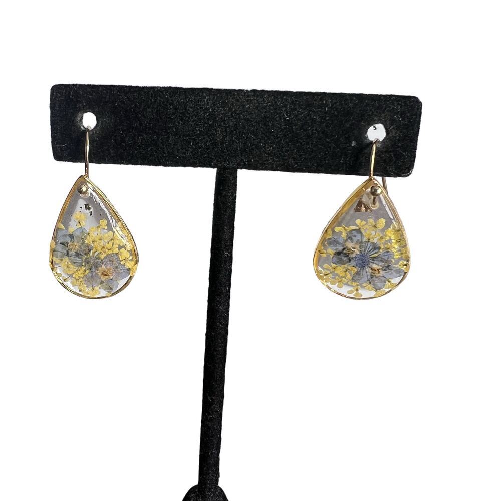 New Clear Yellow and Blue Teardrop Resin Dangle Drop Earrings
